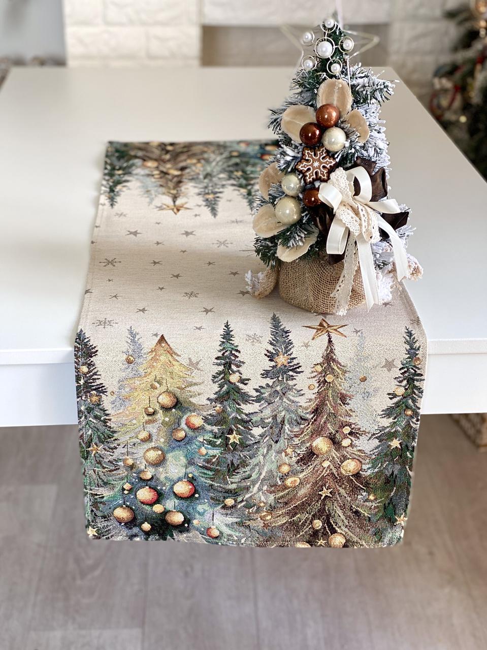 Доріжка раннер на стіл Новорічна  37х100 см., гобелен RUNNER1387FN, фото 1