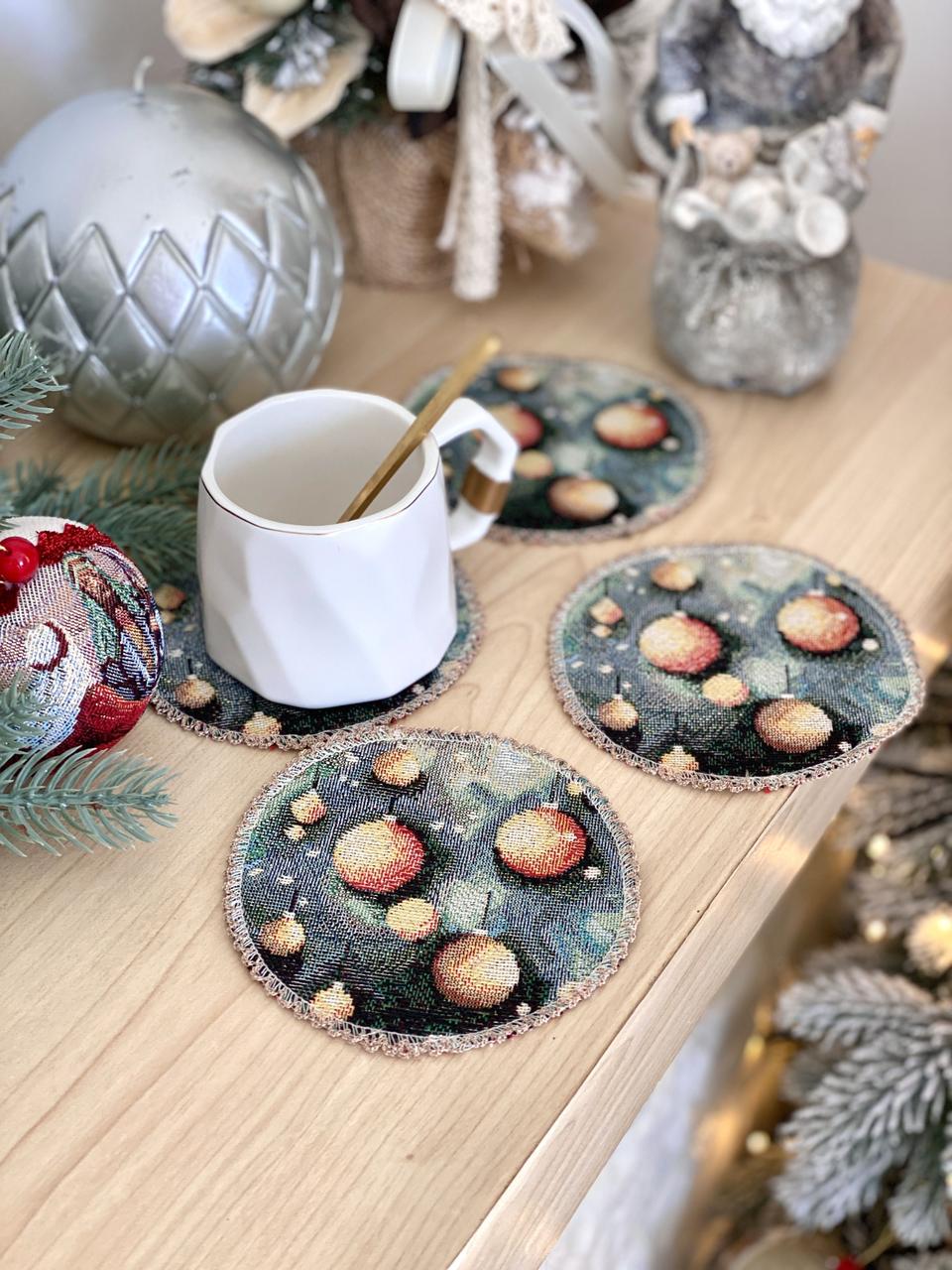Серветка сервірувальна, гобеленова, Новорічна Ø10 см.RUNNER1387FN, фото 1