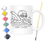 Набір для творчості кружка розмальовка Плавання 330 мл біла (КР0111), фото 2