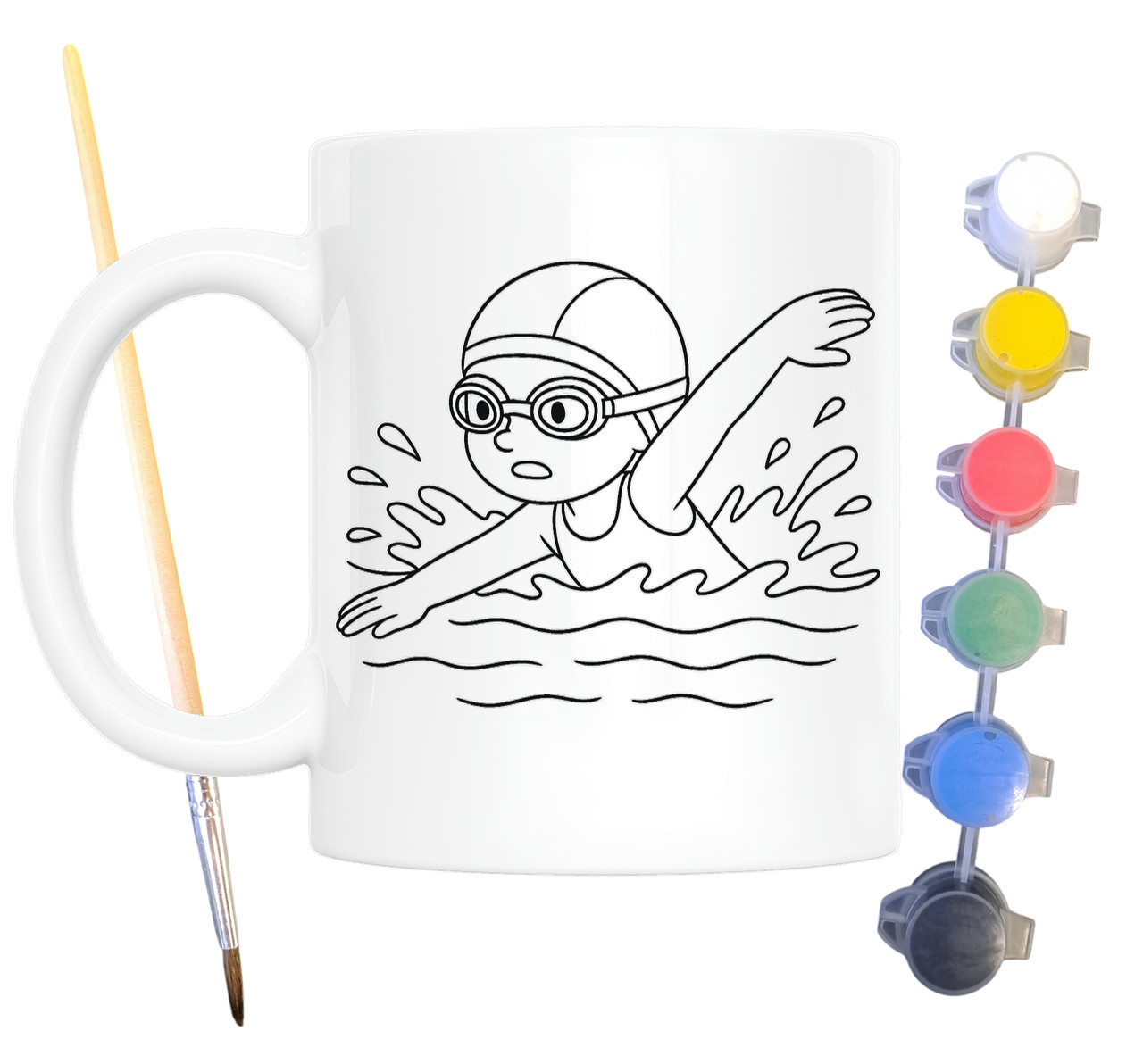 Набір для творчості кружка розмальовка Плавання 330 мл біла (КР0111), фото 1