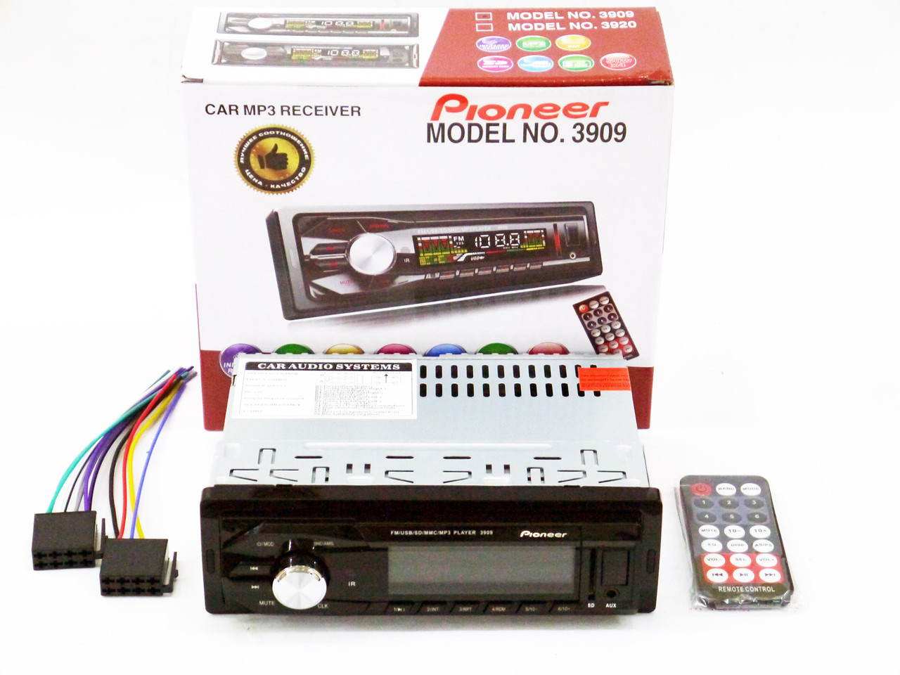 Автомагнітола 3909 Usb+RGB підсвітка+Sd+Fm+Aux+ пульт (4x50W)