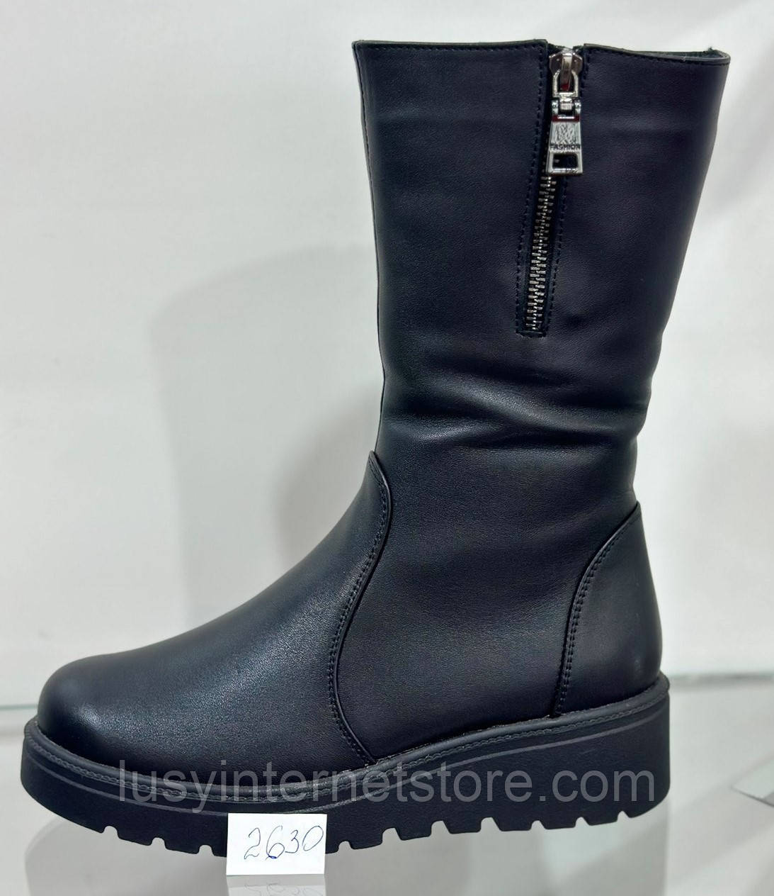 Чоботи шкіряні зимові на маленькій танкетці від виробника модель КС25-2630, фото 1