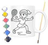 Набір для творчості кружка розмальовка Теніс 330 мл біла (КР0112), фото 2