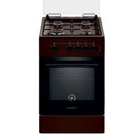 Газовая плита Grunhelm G4FG5612BRB, 4 конфорки, газ-контроль, духовка 54 л, стеклянная крышка, коричнево-черная