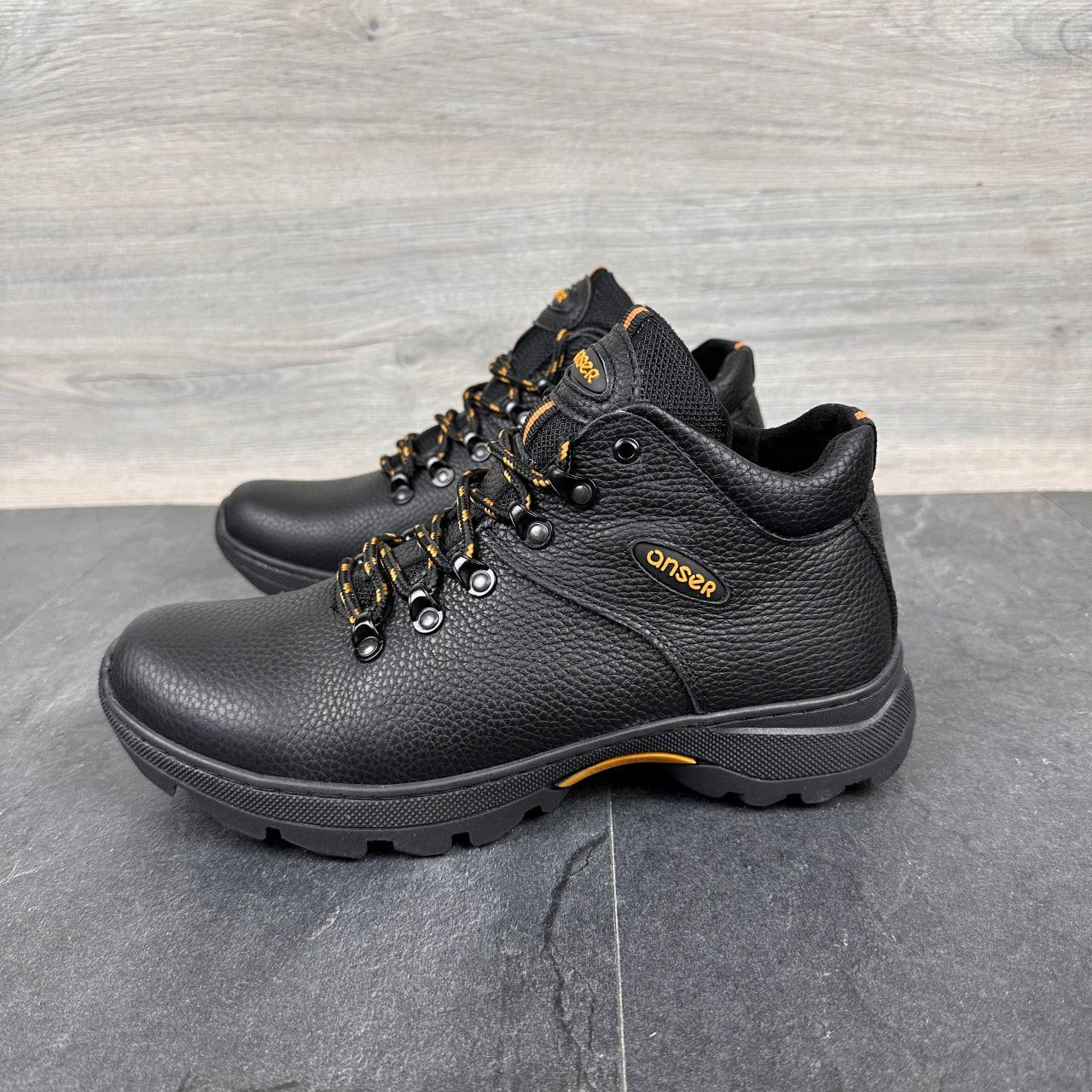 Зимові чоловічі шкіряні черевики, кросівки чорні утеплені з натуральної шкіри на хутрі на зиму для чоловіків, розмір 40-45, фото 1