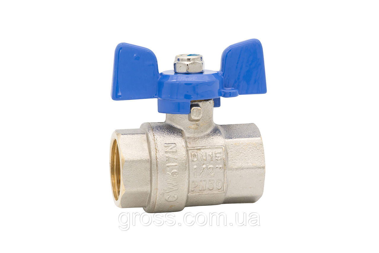 Кран кульовий ГРОСС OPTIMAL 15 1/2” метелик, В-В, синій (латунь), фото 1