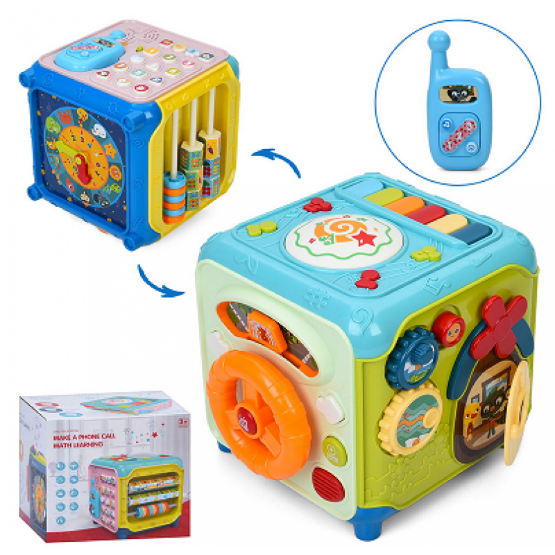 Логична гра куб, бізікуб, музика, звук(англ), світло, кермо, шестерні, піаніно, барабан, годинник, телефон, рухливі деталі, фото 1