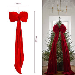 Бант «Червоний оксамит», 93 см – декоративна прикраса для новорічного декору
