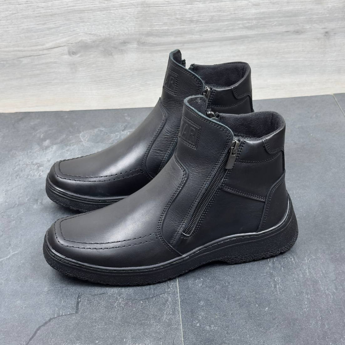 Чоловічі зимові шкіряні черевики на блискавці (натуральна шкіра) чорні на хутрі для чоловіків на зиму, розмір 40 41 42 43 44 45, фото 1