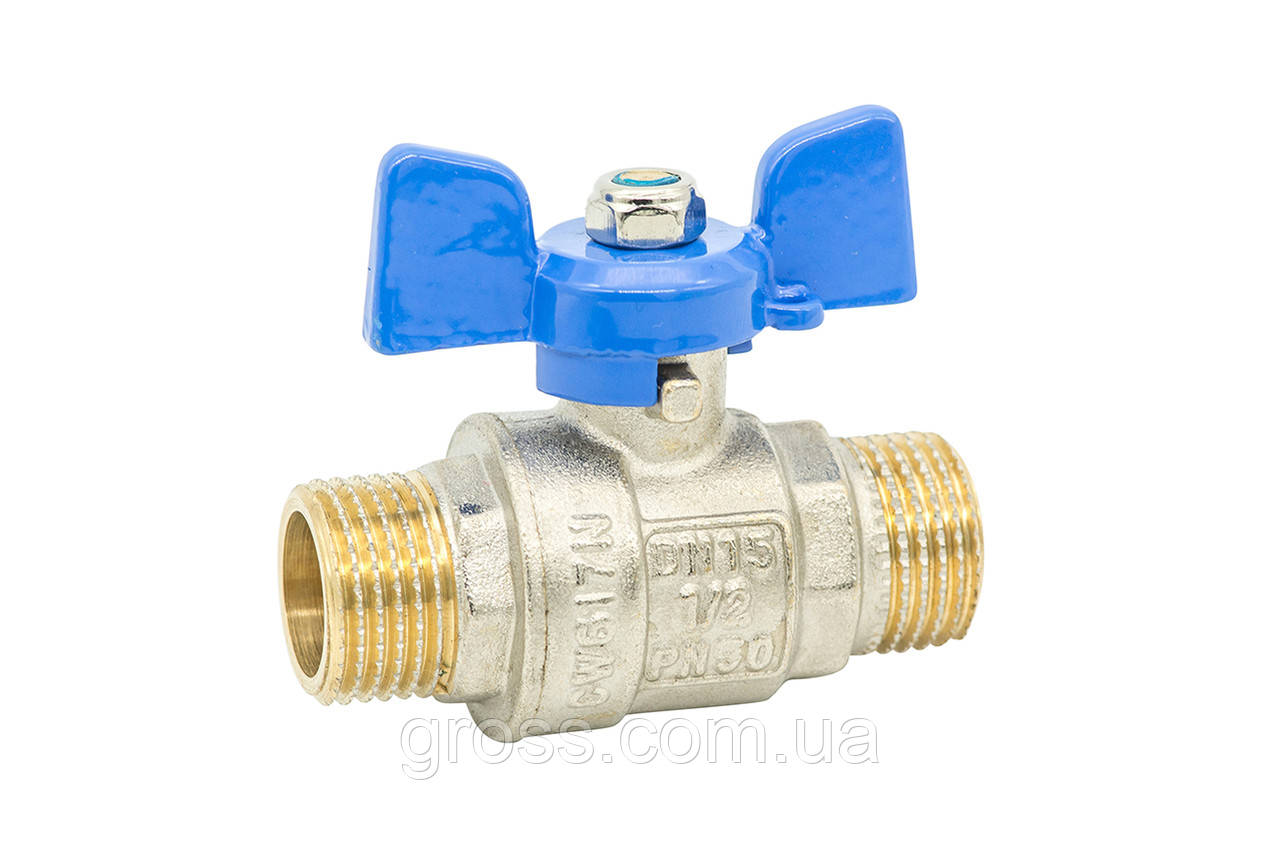 Кран кульовий ГРОСС 15 1/2” метелик, З-З, синій (латунь), фото 1