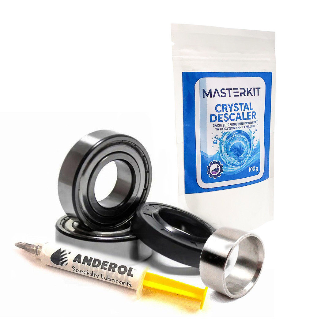 Підшипники для пральної машини Indesit SKF 6204, SKF 6205, сальник 30*52*8,5/10,5 та рем. втулка 25*30*14 + хімія, фото 1