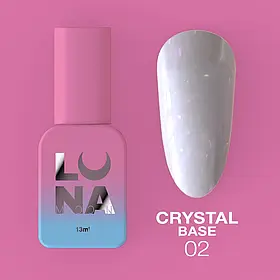 LunaMoon Crystal base №02 (місячна вуаль) 13 мл. - блискуча кольорова база для покриття та вирівнювання нігтів