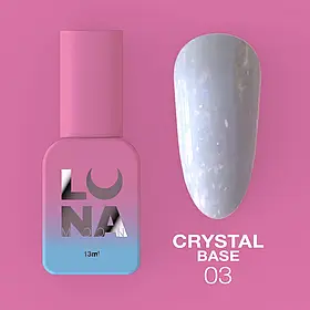 LunaMoon Crystal base №03 (замерзла квітка) 13 мл. - блискуча кольорова база для покриття та вирівнювання нігтів