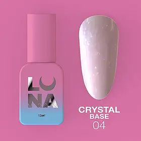 LunaMoon Crystal base №04 (туман аврори) 13 мл. - блискуча кольорова база для покриття та вирівнювання нігтів