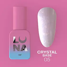 LunaMoon Crystal base №05 (зоряний пил) 13 мл. - блискуча кольорова база для покриття та вирівнювання нігтів
