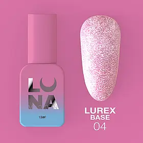 LunaMoon Lurex base №04 (ніжно-рожевий) 13 мл. - світловідбивна кольорова база для покриття та вирівнювання нігтів