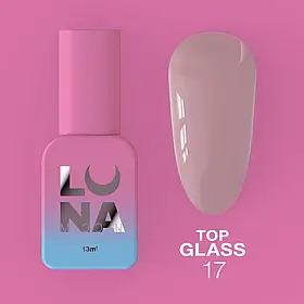 Кольоровий топ №17 (рожево-ліловий) LunaMoon Top Glass для гель лаку, 13 мл