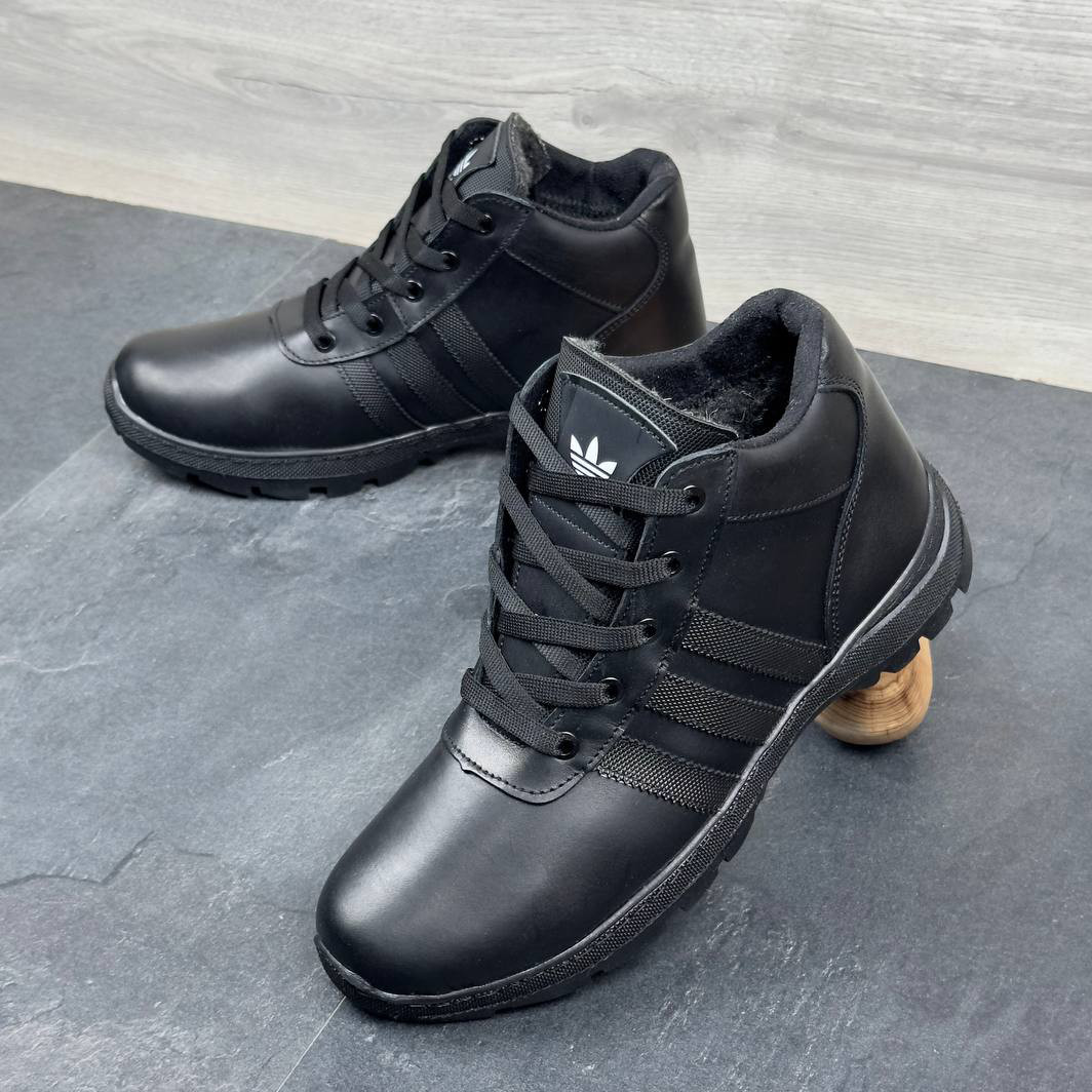 Зимові чоловічі шкіряні черевики, кросівки чорні утеплені з натуральної шкіри на хутрі на зиму для чоловіків, розмір 40-45, фото 1