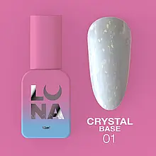 LunaMoon Crystal base №01(кришталева фея) 13 мл. - блискуча кольорова база для покриття та вирівнювання нігтів