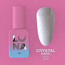 LunaMoon Crystal base №02 (місячна вуаль) 13 мл. - блискуча кольорова база для покриття та вирівнювання нігтів