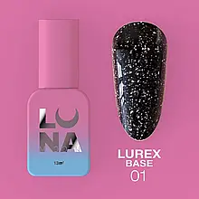 LunaMoon Lurex base №01 (чорний) 13мл. - світловідбивна кольорова база для покриття та вирівнювання нігтів
