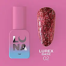 LunaMoon Lurex base №02 (червоний) 13 мл. - світловідбивна кольорова база для покриття та вирівнювання нігтів