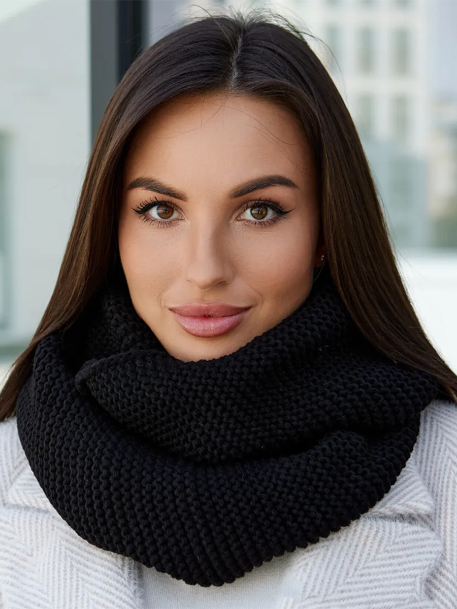 Теплий стильний зимовий в'язаний хомут, чорний, фото 1