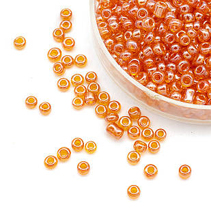 Бісер Китайський 12/0, Прозорий Блискучий (TCL), Жовтогарячий 109B, Круглий, 100 г