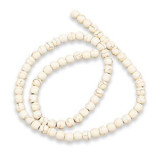 Бусини Синтетична Бірюза, пофарбовані, Круглі, Білий, 6 мм, Відв. 1 мм, ~ 67 шт./40 см/нитка, 1 нить