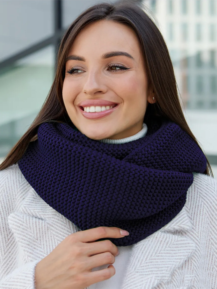 Теплий стильний зимовий в'язаний хомут, темно-синій, фото 1