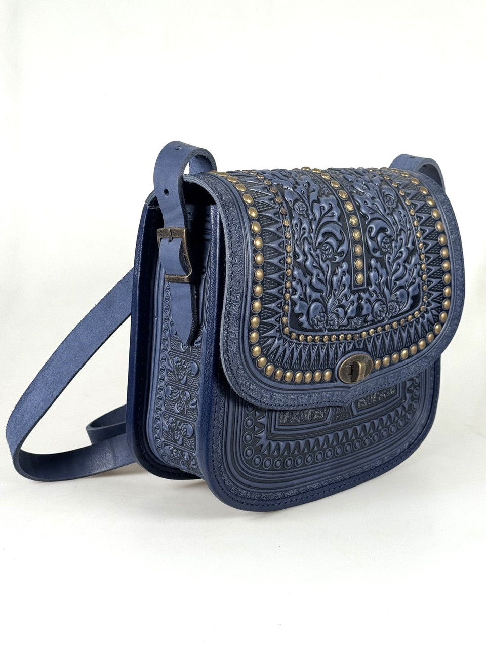 Авторська шкіряна сумка з металом "Дубок" ручної роботи, велика сумка з натуральної шкіри, фото 1