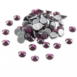 Скляні стрази — Кабошони, Гранні, Клас А, Плоскі Круглі, Аметист, 2.7~2.8мм, 100 шт