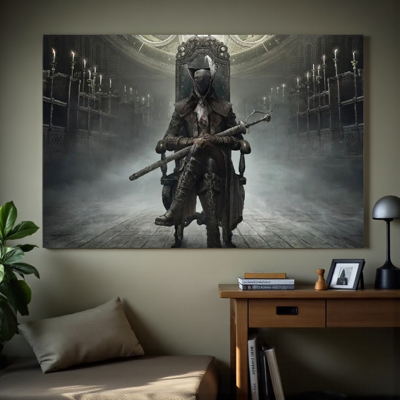 Картина на полотні Bloodborne – мисливець у троні, готичний арт у темному стилі для геймерів Бладборн 60х40 см, фото 1