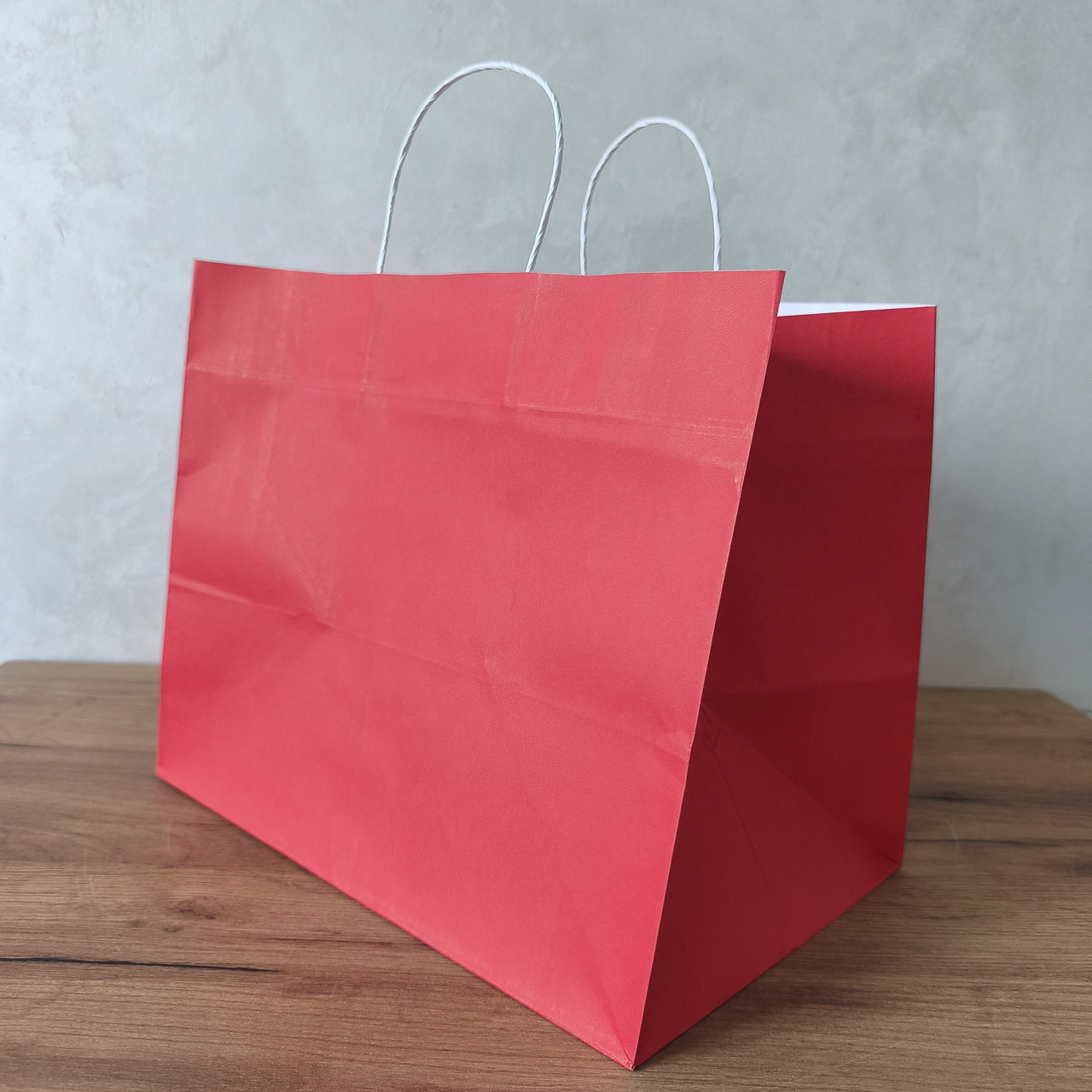 Крафт пакет червоний 320*220*270 мм, папір 100 г/м2 (з широким дном) для доставки суші, лотків, фото 1