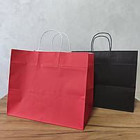 Крафт пакет червоний 320*220*270 мм, папір 100 г/м2 (з широким дном) для доставки суші, лотків, фото 2