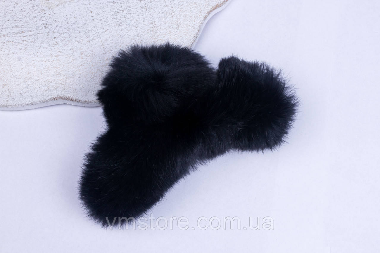 Чорний пухнастий крабік для волосся, фото 1