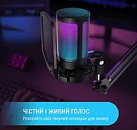USB Мікрофон FIFINE A6T з RGB-підсвіткою і тримачем для геймерів, стрімерів та блогерів