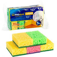 Від 5 шт. Губка для миття посуду "PROdom" PERFECT 5 штук, 9,5*3,5*6,5 см  купити дешево оптом в інтернет-магазині