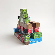 Магнітний конструктор 65 шт кубики на магнітах Майнкрафт блоки Minecraft Фігурки в комплекті, фото 3