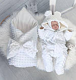 Набір на виписку з пологового будинку для хлопчика для дівчинки весна-осінь (комбінезон, конверт, шапочка), фото 2