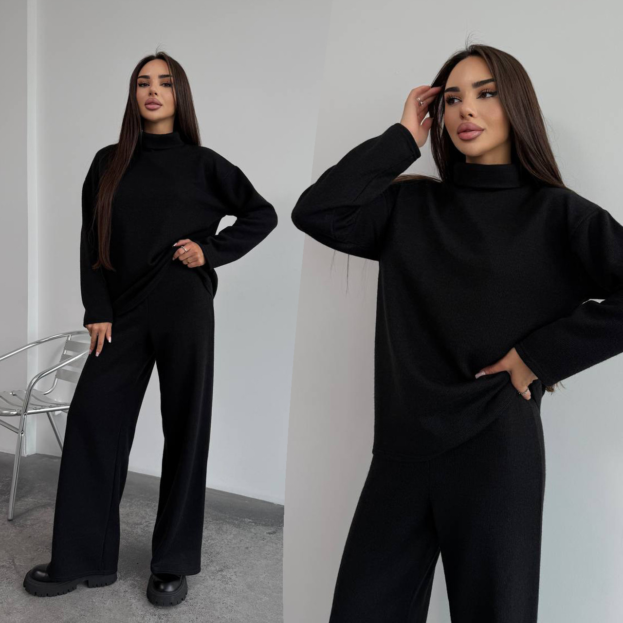 Чорний теплий жіночий костюм зі щільної трикотажної ангори, фото 1