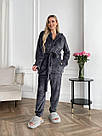 Жіночий домашній МАХРОВИЙ костюм 3в1 Штани+топ+жакет ГРАФІТ 1633, фото 3