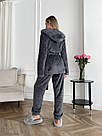 Жіночий домашній МАХРОВИЙ костюм 3в1 Штани+топ+жакет ГРАФІТ 1633, фото 4