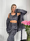 Жіночий домашній МАХРОВИЙ костюм 3в1 Штани+топ+жакет ГРАФІТ 1633, фото 5