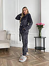 Жіночий домашній МАХРОВИЙ костюм 3в1 Штани+топ+жакет ГРАФІТ 1633, фото 7
