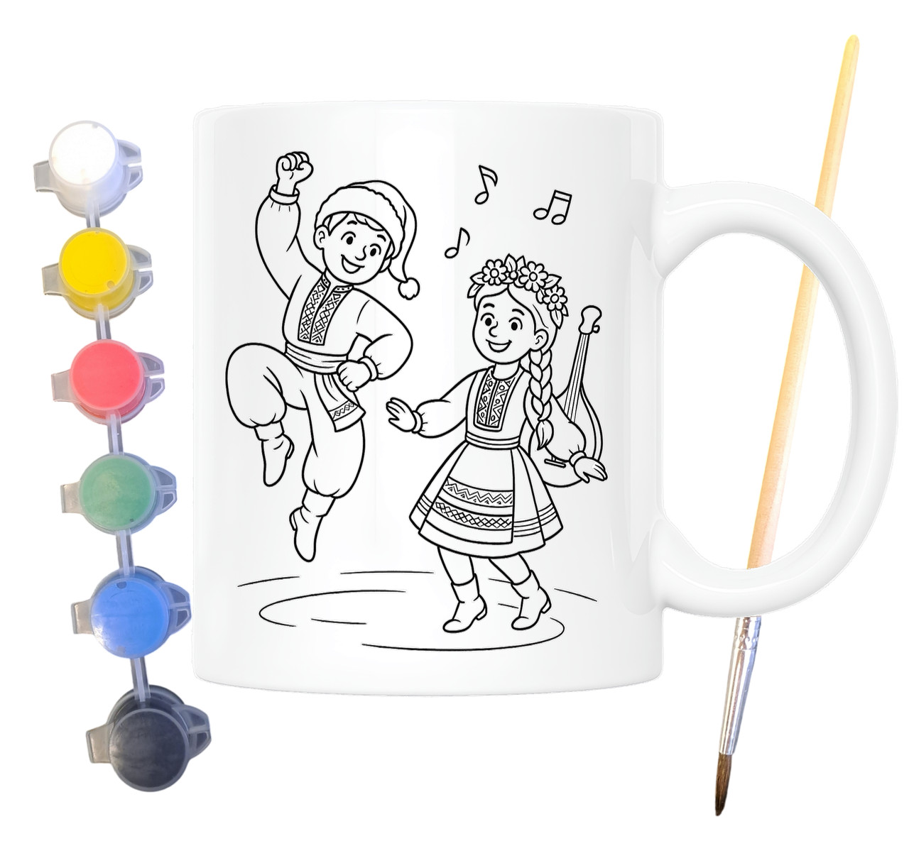Набір для творчості кружка розмальовка Українські народні танці 330 мл біла (КР0121), фото 1