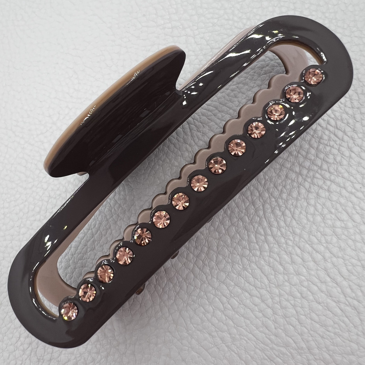 Краб для волос французский пластик глянцевый коричневого цвета с стразами ширина 3.5 см длина 9.5 см