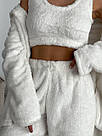 Жіночий домашній МАХРОВИЙ костюм 3в1 Штани+топ+жакет МОЛОЧНИЙ 1633, фото 4