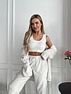 Жіночий домашній МАХРОВИЙ костюм 3в1 Штани+топ+жакет МОЛОЧНИЙ 1633, фото 7