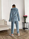 Жіночий домашній МАХРОВИЙ костюм 3в1 Штани+топ+жакет СІРО-БЛАКИТНИЙ 1633, фото 3